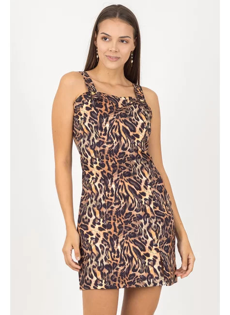 Vestido Flor do Caribe Curto Animal Print Onça
