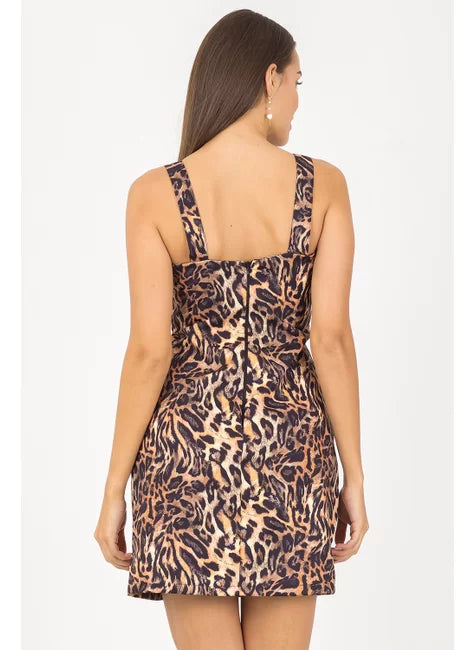 Vestido Flor do Caribe Curto Animal Print Onça
