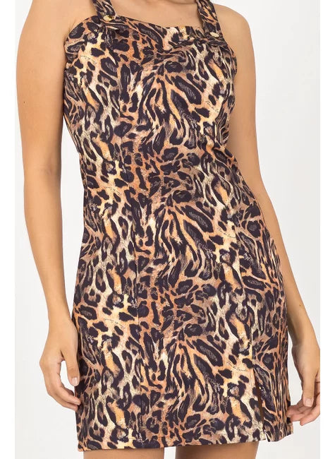 Vestido Flor do Caribe Curto Animal Print Onça
